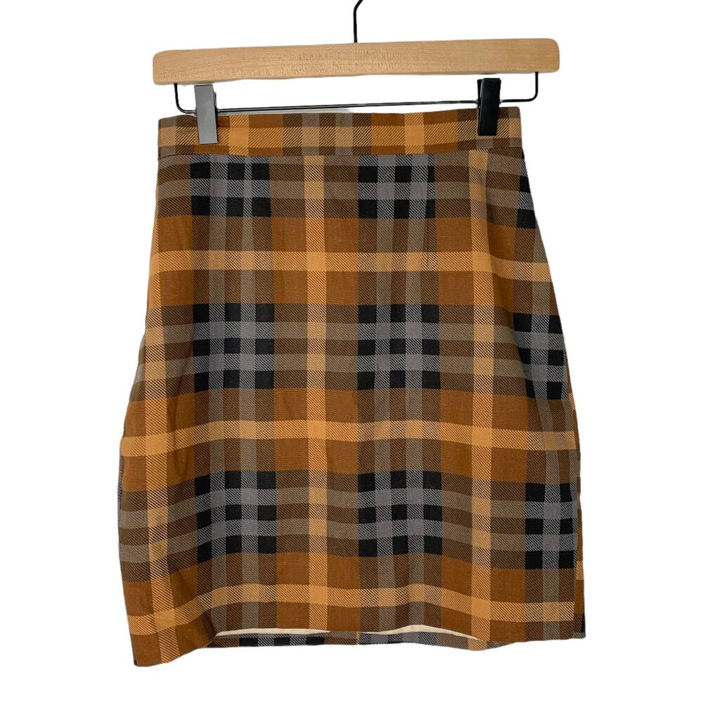 Plaid A-Line Midi Skirt Neutral Colors Small